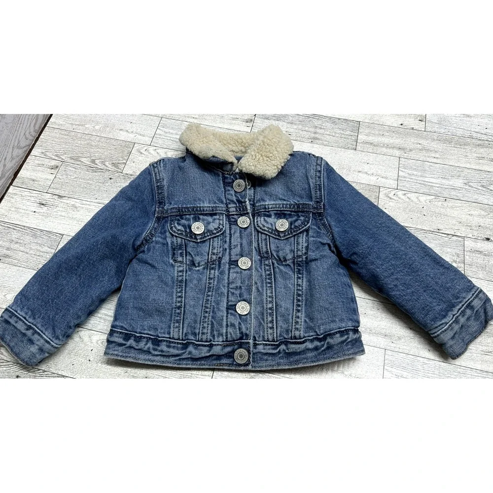 Baby Gap‎ x Disney Toddler Girls Denim Jacket 18-24 Months Minnie Mouse Sherpa